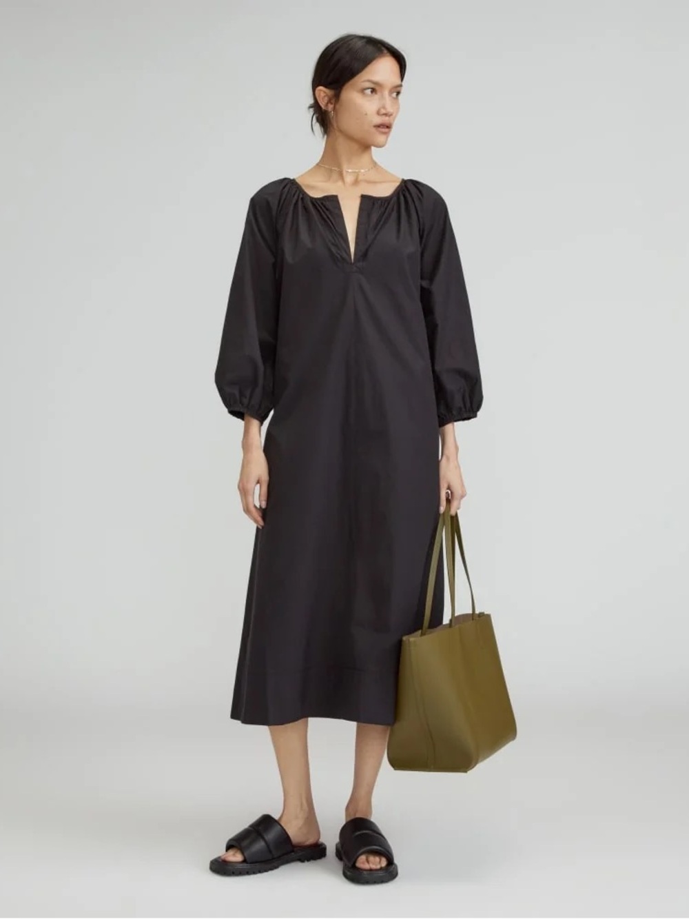 Everlane The Raglan Sleeve Poplin Dress Women M Cotton Midi Tie Waist Casual